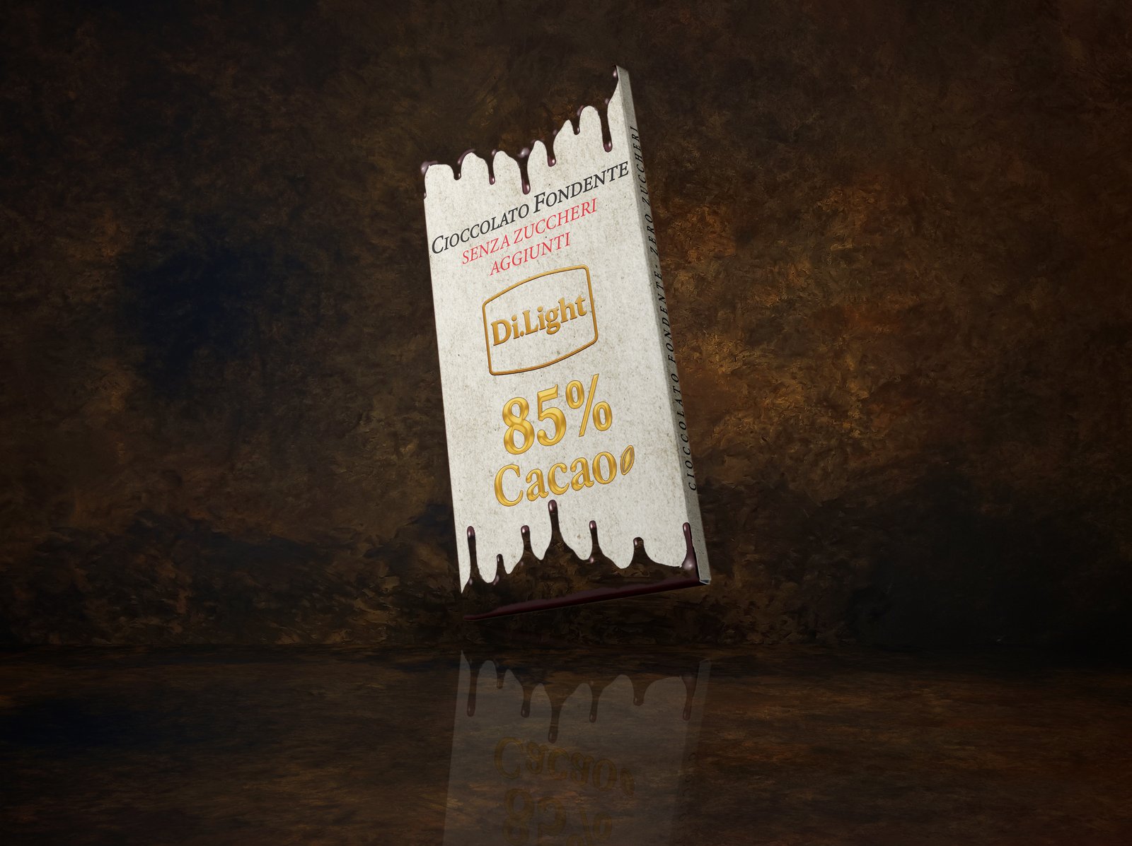 Tavoletta Di.Light — key visual pubblicitario, cioccolato fondente 85% senza zuccheri