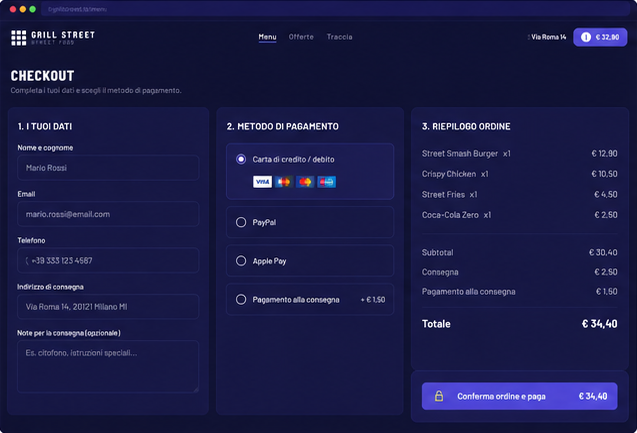 Sito web Grill Street — checkout e ordine