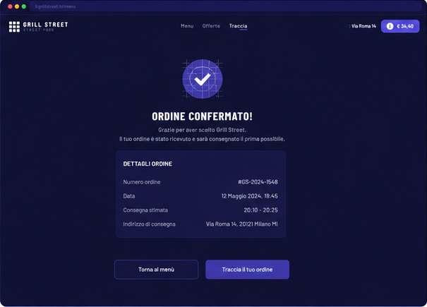 Sito web Grill Street — conferma ordine