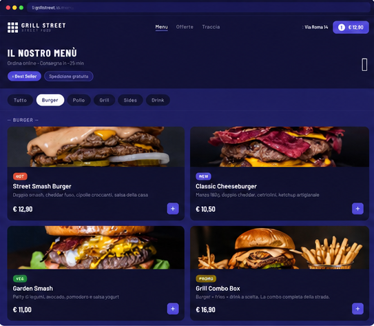 Sito web Grill Street — pagina menu