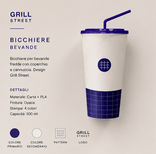 Grill Street — bicchiere per bevande con coperchio e cannuccia