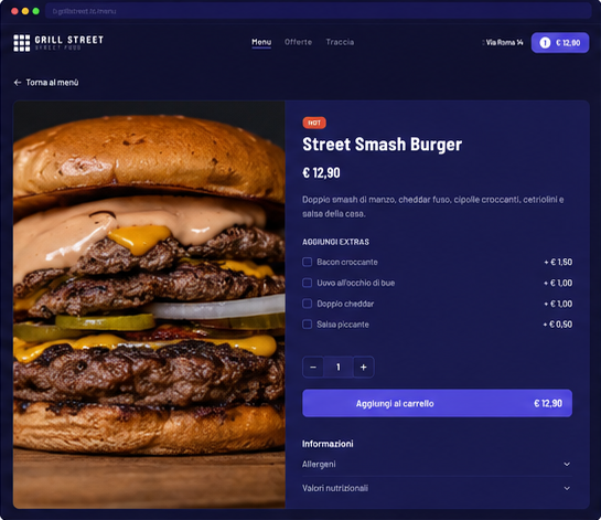 Sito web Grill Street — pagina prodotto
