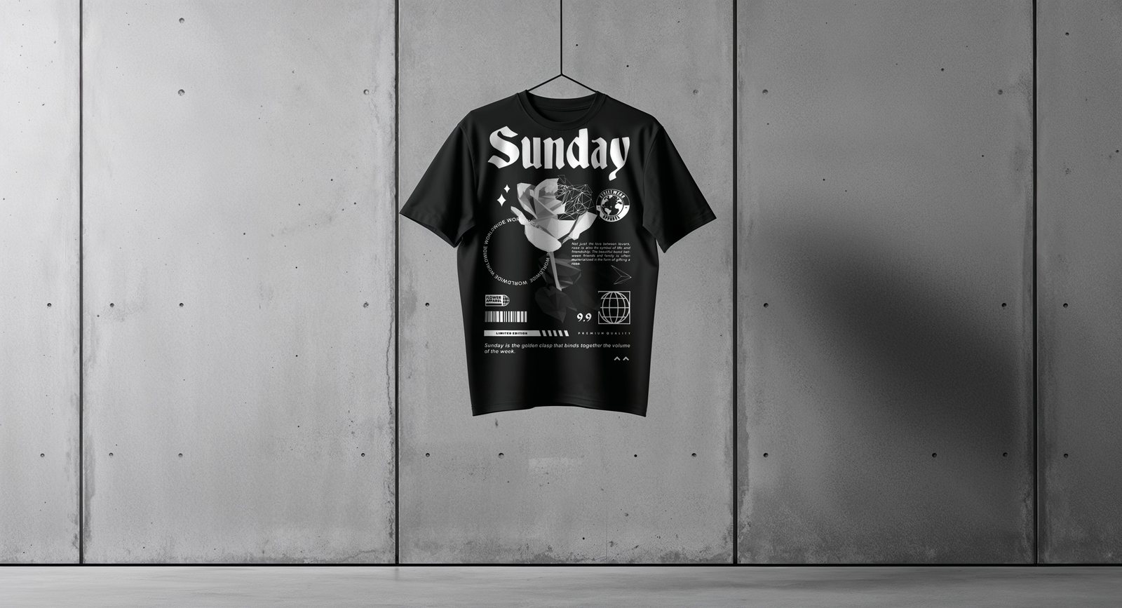 T-shirt nera con grafica Sunday, edizione limitata